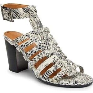 Vionic Sami Block Heel Sandal 6.5 Caged Black White Snake Print Very Comfy NWOB